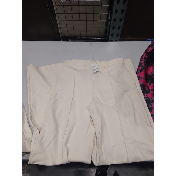 Rosetta Getty-Pin Tuck Wide Flare Pants- Parchment-MD One Size